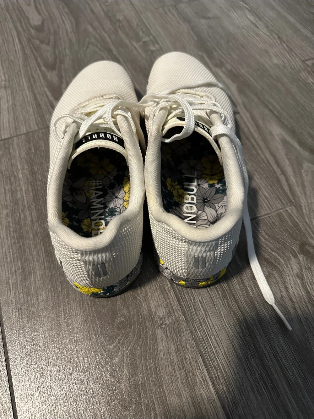 NOBULL Cream Knit Lace-Up Sneakers with Floral Insole